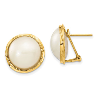 14K White Freshwater Cultured Mabe Pearl Omega Back Earrings