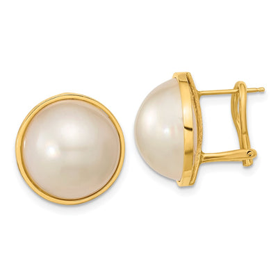 14K White Mabe Saltwater Cultured Pearl Omega Back Earrings