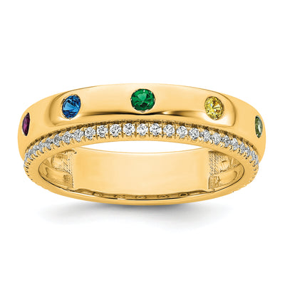 14K 7 Birthstone and Diamond Mother's Ring Semi-mount