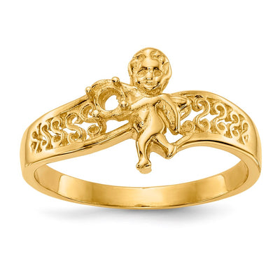 14K Polished 1-Stone Mothers Ring with Angel on Band Mounting