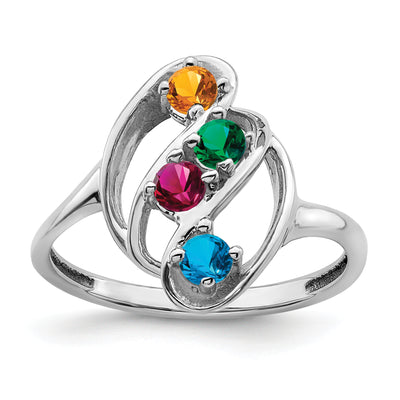 14K White Gold Polished 4-Stone Mothers Ring Mounting