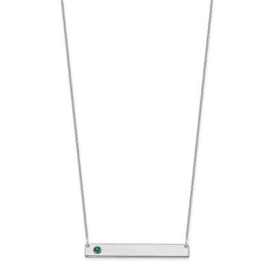 14K White Gold 1 Birthstone w/ 18K Rhodium Plated Bezel Large Bar Necklace