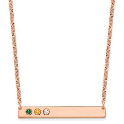 14K Rose Gold 3 Birthstone w/ 14K Bezel Large Bar Necklace