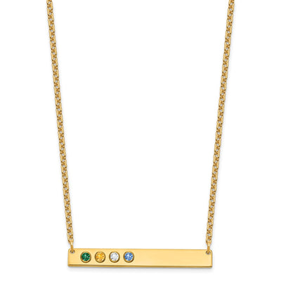 10K Yellow Gold 4 Birthstone w/ 14K Bezel Large Bar Necklace