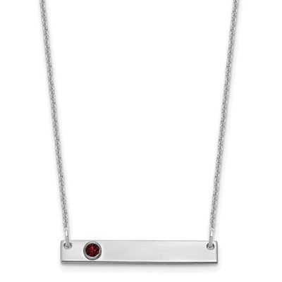 14K White Gold 1 Birthstone w/ 18K Rhodium Plated Bezel Small Bar Necklace