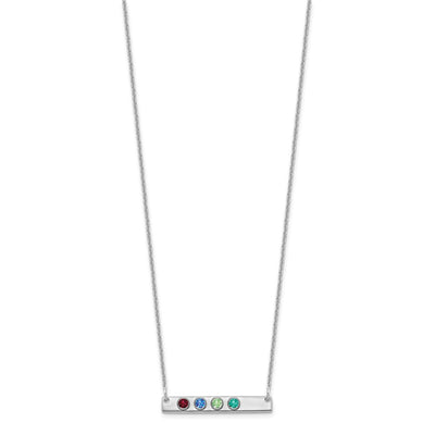 14K White Gold 4 Birthstone w/ 18K Rhodium Plated Bezels Small Bar Necklace