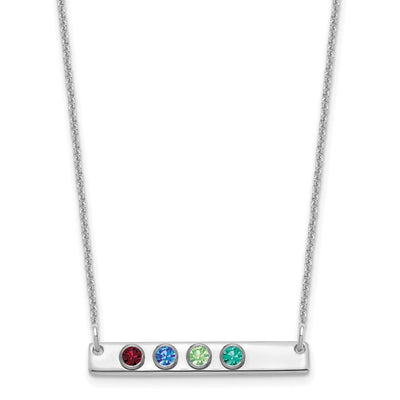 14K White Gold 4 Birthstone w/ 18K Rhodium Plated Bezels Small Bar Necklace