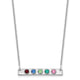 14K White Gold 5 Birthstone w/ 18k Rhodium Plated Bezels Small Bar Necklace