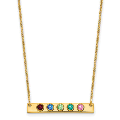 14K Yellow Gold 5 Birthstone w/ 14K Bezel Small Bar Necklace