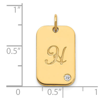 14K Yellow Gold Initial Dog Tag with Diamond Charm
