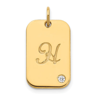 14K Yellow Gold Initial Dog Tag with Diamond Charm