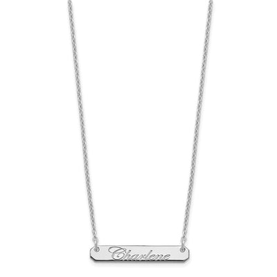 Sterling Silver/Rhod-plated Small EDWARDIAN SCRIPT Bar Necklace