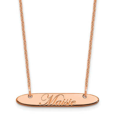 14K Rose Gold Small Oblong EDWARDIAN SCRIPT Bar Necklace