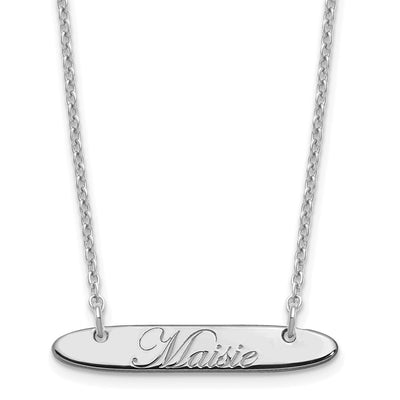 SS/Rhodium-plated Small Oblong EDWARDIAN SCRIPT Bar Necklace