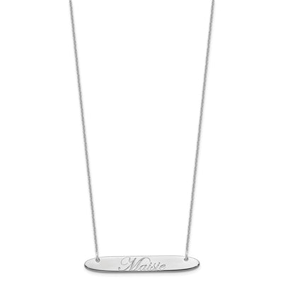 14K White Gold Medium Oblong EDWARDIAN SCRIPT Bar Necklace