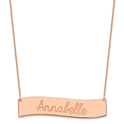 14K Rose Gold Medium Always IN MY Heart Curved Bar Necklace, 18 x 50mm