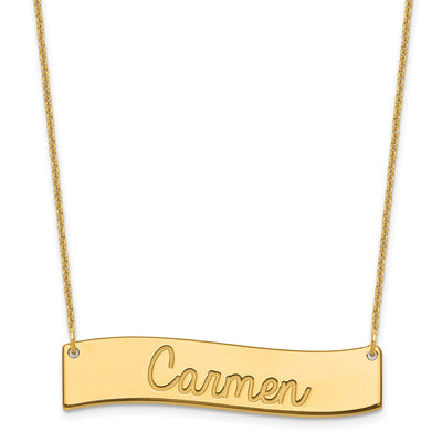 14K Yellow Gold Medium ALWAYS IN MY HEART Curved Bar Necklace