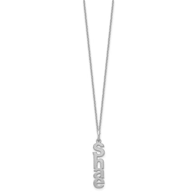 14K White Gold Brushed Vertical 1 Name Charm Necklace