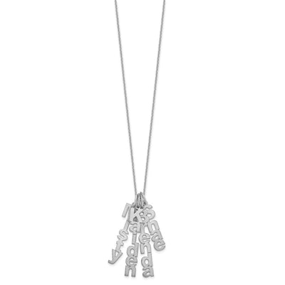 14K White Gold Brushed Vertical 4 Name Charm Necklace