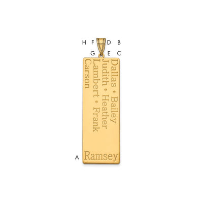14K Yellow Gold 7 Name Family Pendant
