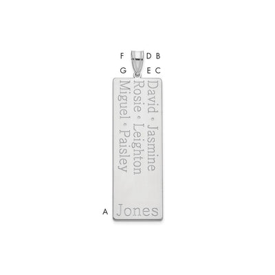 10K White Gold 6 Name Family Pendant
