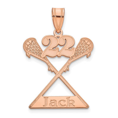 14K Rose Gold Personalized Lacrosse Pendant