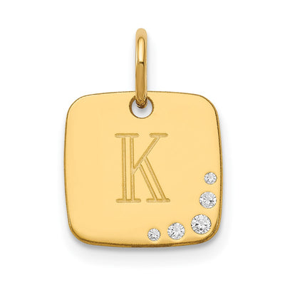 14K Yellow Gold Cushion Initial with Diamond Charm