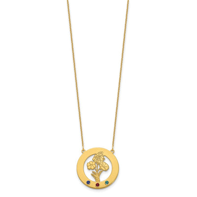 14K Yellow Gold Circle w/3 Birth Flower and Birthstone Necklace