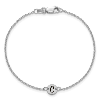 14K White Gold Brushed 1 Station Disc with Epoxy Initial Bracelet
