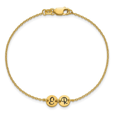 14K Yellow Gold Brushed 2 Station Disc with Epoxy Initial Bracelet