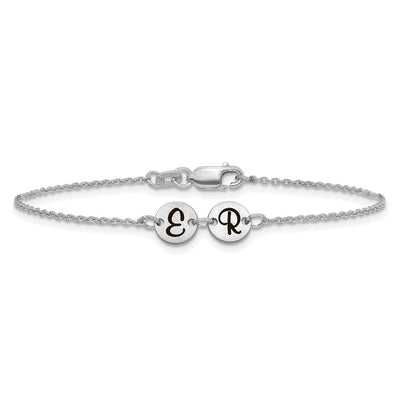 14K White Gold Brushed 2 Station Disc with Epoxy Initial Bracelet