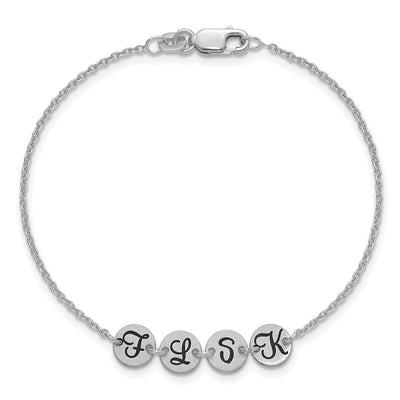 14K White Gold Brushed 4 Station Disc with Epoxy Initial Bracelet
