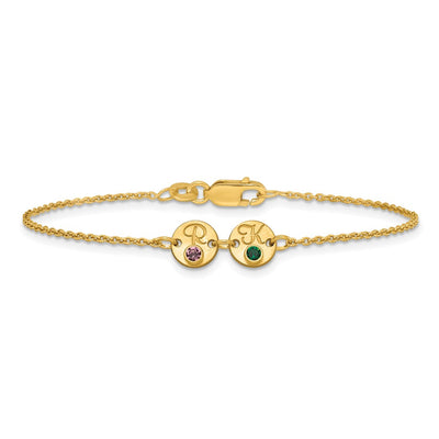 14K Yellow Gold 2 Disc with Initial and Birthstone Bracelet