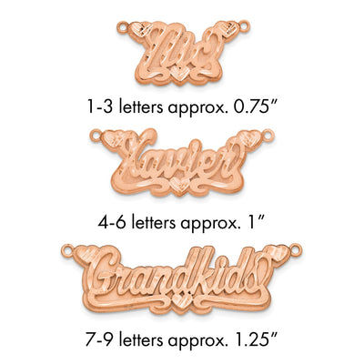 Sterling Silver/Gold-plated 3D Satin Diamond-cut Hearts Name Plate