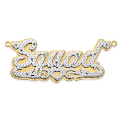 10K Yellow Gold and Rhodium 3D Diamond with Heart Name Plate