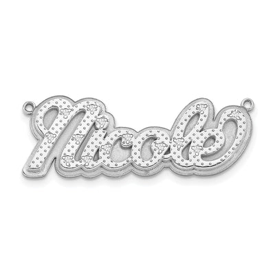 10K White Gold 3D Diamond Name Plate Pendant