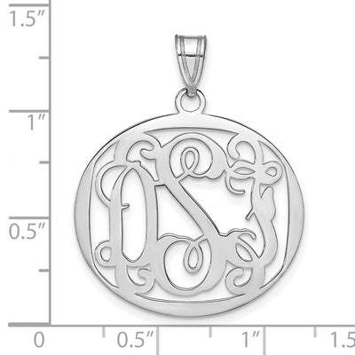 10K White Gold Round Monogram Pendant, 25 x 28mm