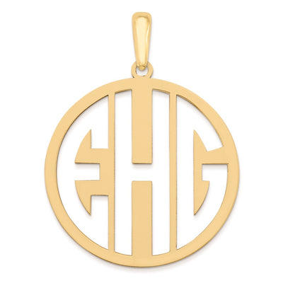 14K Yellow Gold Round Cut-out Monogram Pendant, 28 x 25mm