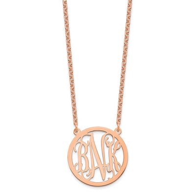 Sterling Silver/Rose-plated Round Monogram Necklace, 18 x 25mm