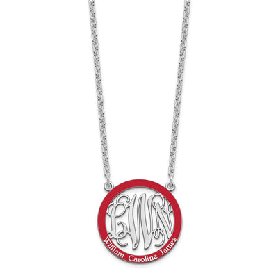 SS/Rhodium-plated Small Family Monogram w/Epoxy Necklace