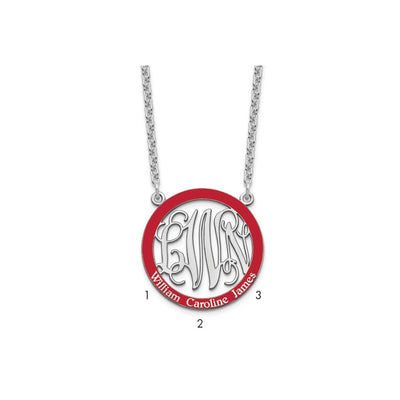 SS/Rhodium-plated Small Family Monogram w/Epoxy Necklace