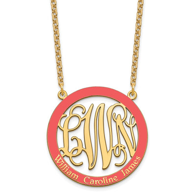 SS/Gold-plated Large Family Monogram w/Epoxy Necklace
