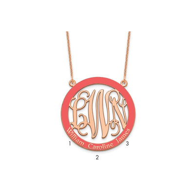 14K Rose Gold Large Family Monogram w/Epoxy Necklace