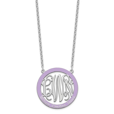 SS/Rhodium-plated Large Family Monogram w/Epoxy Necklace