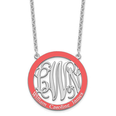 SS/Rhodium-plated Large Family Monogram w/Epoxy Necklace