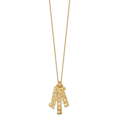 14K Yellow Gold Brushed 3 Name Charm Necklace