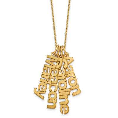 14K Yellow Gold Brushed 4 Name Charm Necklace