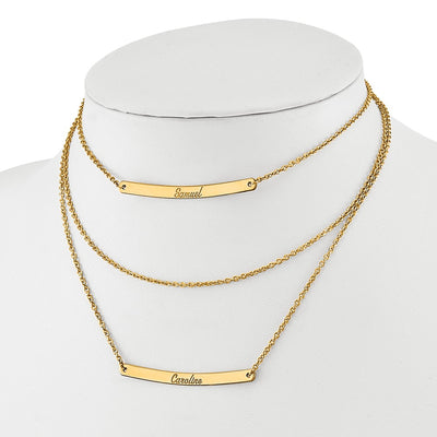 Sterling Silver/Gold-plated Brushed 3 Chain 1 Bar Necklace