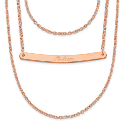 Sterling Silver/Rose-plated Brushed 3 Chain 1 Bar Necklace