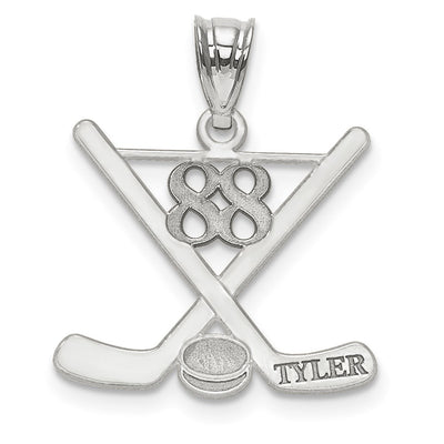 10K White Gold Personalized Hockey Pendant